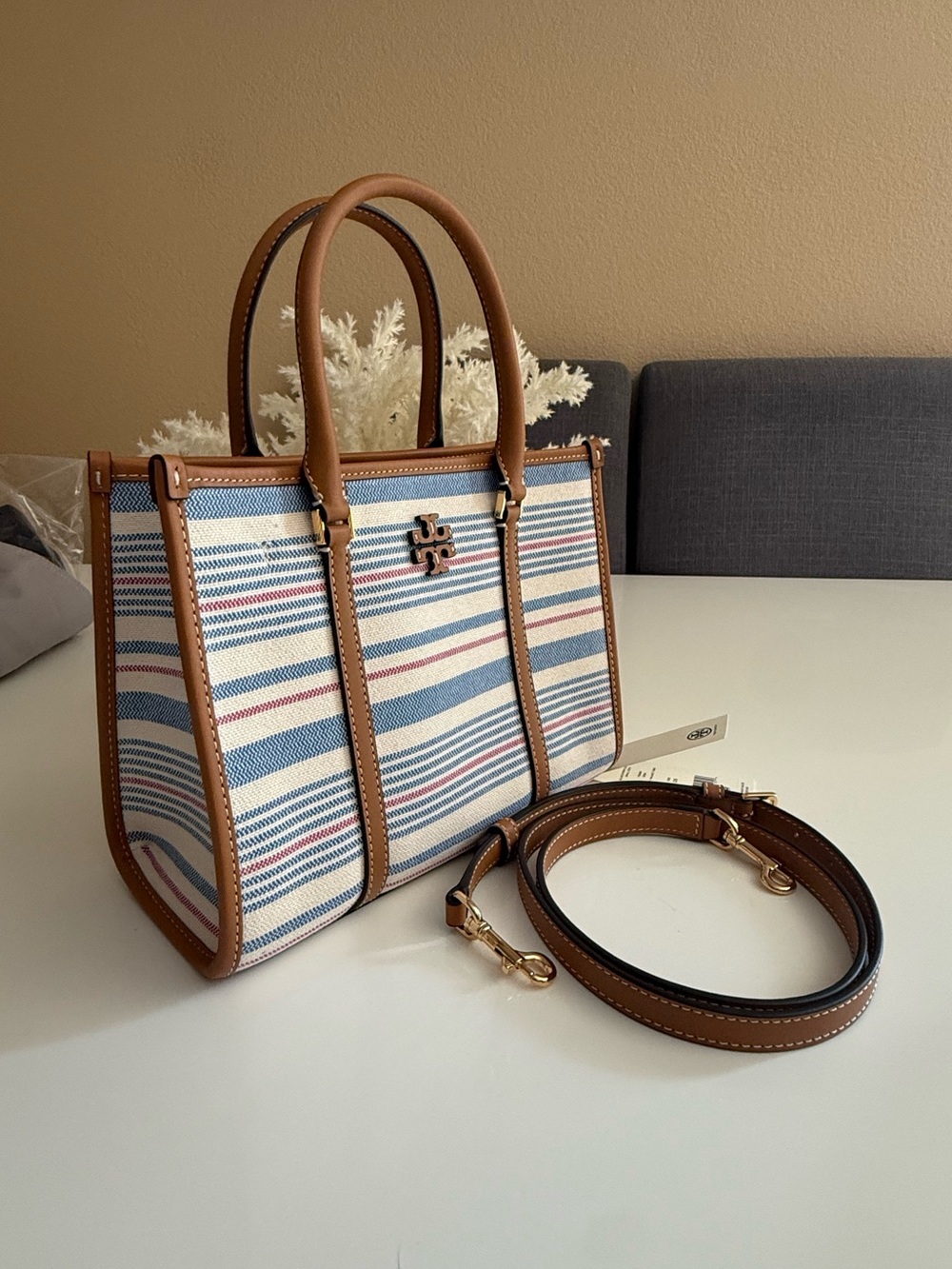 NWT , Tory Burch Blake Stripe Canvas Small Tote 175966 $430